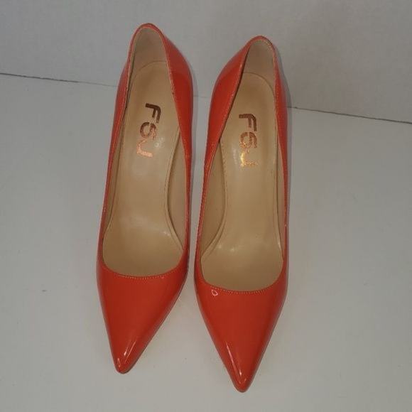 FSJ Orange Patent Leather Pointed Toe Heels Size 9 - Picture 8 of 8
